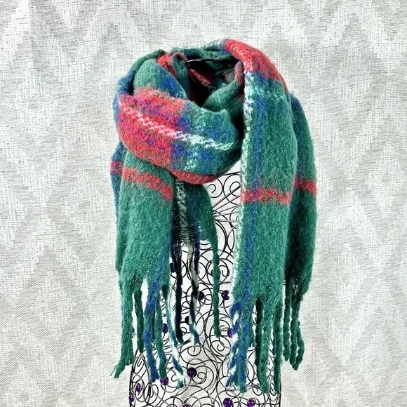 Lucky brand green plaid blanket scarf - Picture 2 of 6